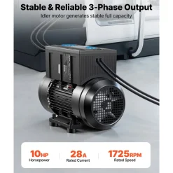 VEVOR Single Phase to 3-Phase Rotary Converter, 10HP 28A 208-240V Input/Output Rotary Phase Converter - Expandable to Higher Horsepower for Heavy-Load Equipment