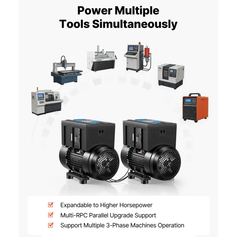 VEVOR Single Phase to 3-Phase Rotary Converter, 2.5HP 7A 208-240V Input/Output Rotary Phase Converter - Expandable to Higher Horsepower for Heavy-Load Equipment