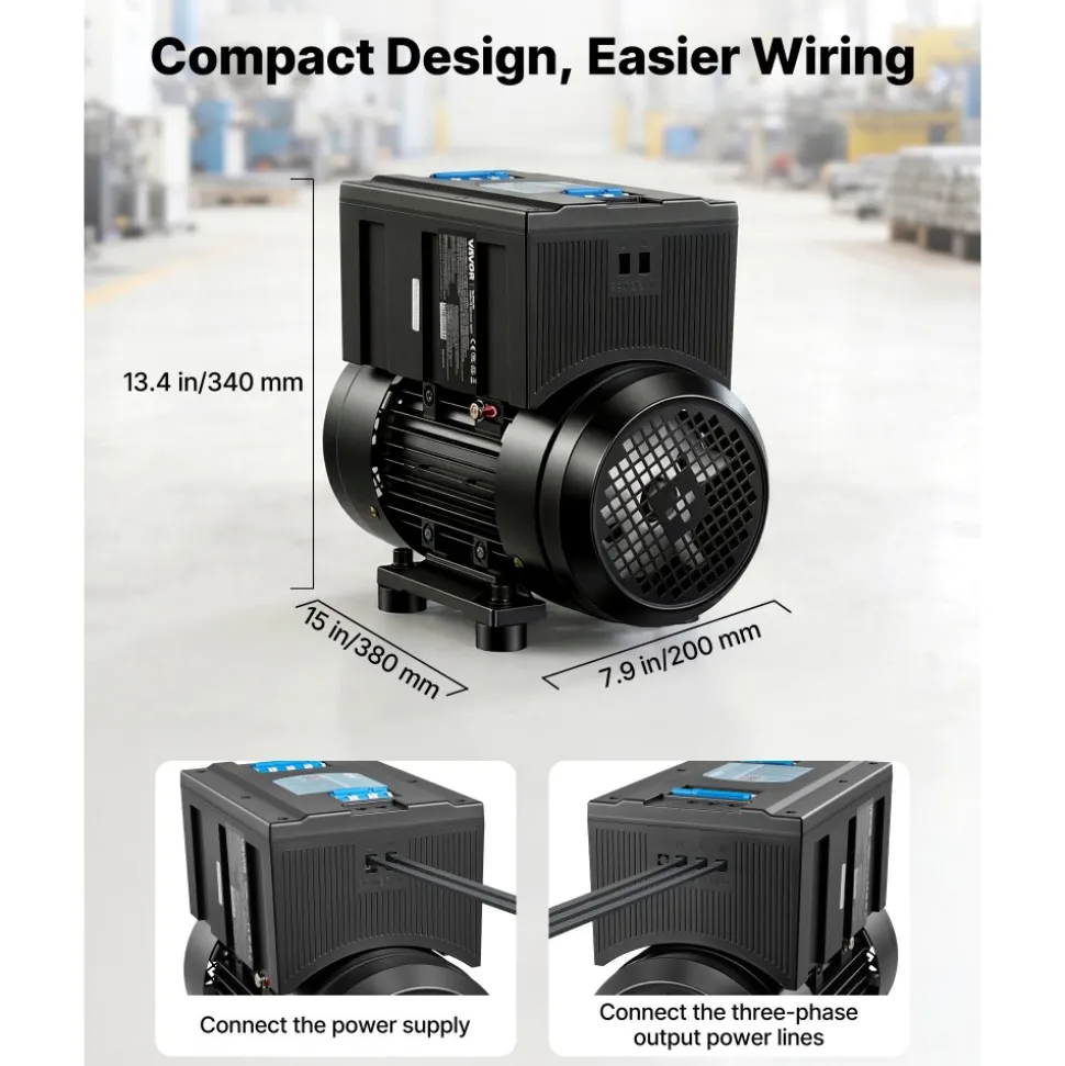 VEVOR Single Phase to 3-Phase Rotary Converter, 2.5HP 7A 208-240V Input/Output Rotary Phase Converter - Expandable to Higher Horsepower for Heavy-Load Equipment