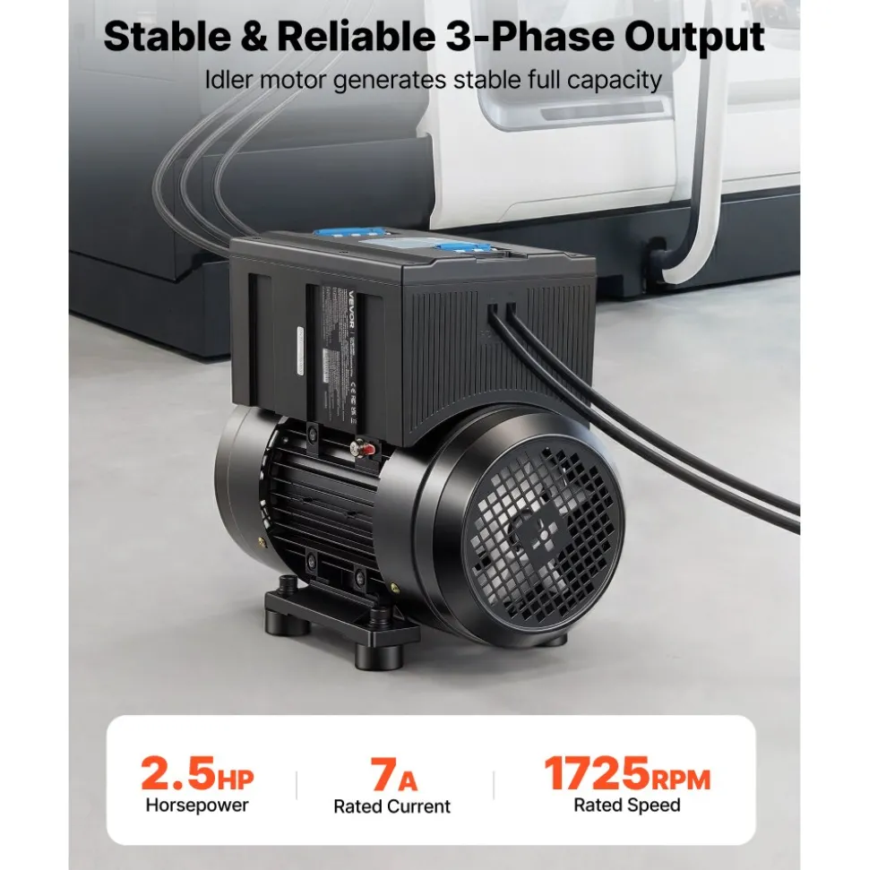 VEVOR Single Phase to 3-Phase Rotary Converter, 2.5HP 7A 208-240V Input/Output Rotary Phase Converter - Expandable to Higher Horsepower for Heavy-Load Equipment