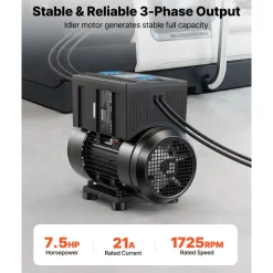 VEVOR Single Phase to 3-Phase Rotary Converter, 7.5HP 21A 208-240V Input/Output Rotary Phase Converter - Expandable to Higher Horsepower for Heavy-Load Equipment