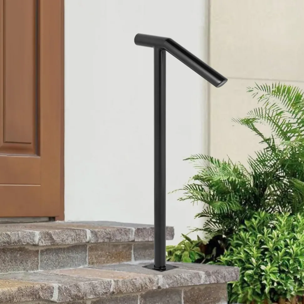 VEVOR Single Post 1-2, Black Steel Railing 441LBS Capacity Baking Varnish Iron Stairs Stylish Handrails for Outdoor Steps with Expansion Bolts & Drill Bit