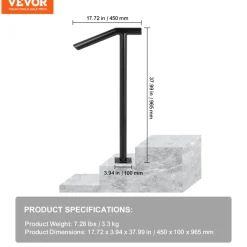 VEVOR Single Post 1-2, Black Steel Railing 441LBS Capacity Baking Varnish Iron Stairs Stylish Handrails for Outdoor Steps with Expansion Bolts & Drill Bit