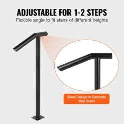VEVOR Single Post 1-2, Black Steel Railing 441LBS Capacity Baking Varnish Iron Stairs Stylish Handrails for Outdoor Steps with Expansion Bolts & Drill Bit