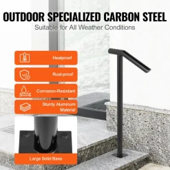VEVOR Single Post 1-2, Black Steel Railing 441LBS Capacity Baking Varnish Iron Stairs Stylish Handrails for Outdoor Steps with Expansion Bolts & Drill Bit