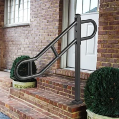 VEVOR Single Post Handrail for Outdoor 1-3 Steps, 40.5" L x 35.4" H Metal Bent Stair Handrails, Floor Mounted Carbon Steel Stair Railing, U-Shaped Post Grab Rails with 2 Anti-Skid Crossbar for Garage