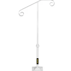 VEVOR Single Post Handrail White Wrought Iron Post Mount Step Grab Supports Fits 1 or 2 Steps Grab Rail Single Post Railing
