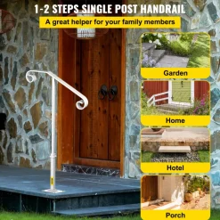 VEVOR Single Post Handrail White Wrought Iron Post Mount Step Grab Supports Fits 1 or 2 Steps Grab Rail Single Post Railing