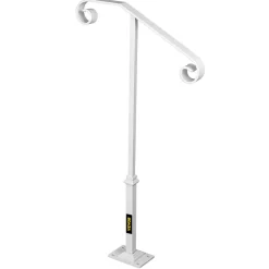 VEVOR Single Post Handrail White Wrought Iron Post Mount Step Grab Supports Fits 1 or 2 Steps Grab Rail Single Post Railing