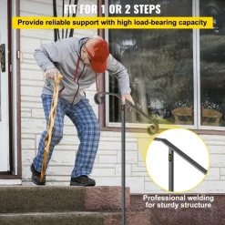 VEVOR Single Post Handrail Wrought Iron Post Mount Step Grab Supports in Ground Long Post Fits 1 or 2 Steps Grab Rail Single Post Railing (Gray)