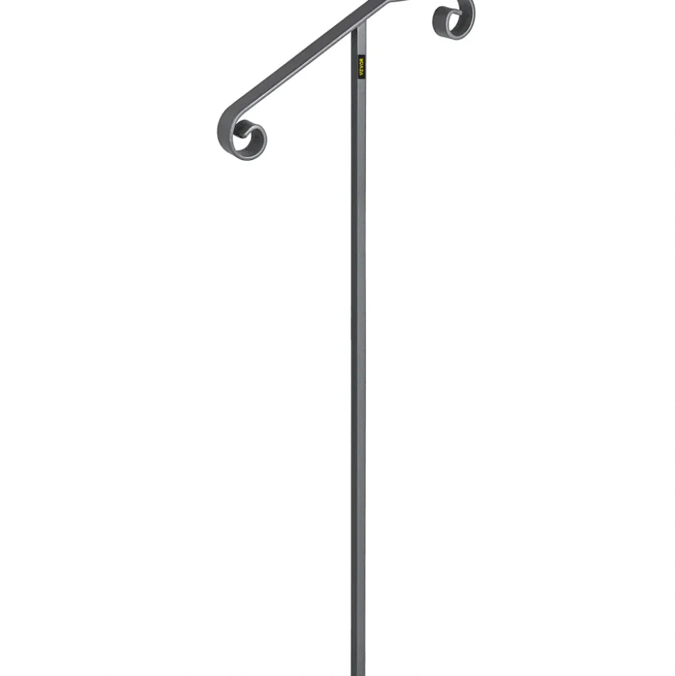 VEVOR Single Post Handrail Wrought Iron Post Mount Step Grab Supports in Ground Long Post Fits 1 or 2 Steps Grab Rail Single Post Railing (Gray)