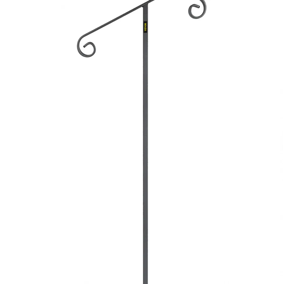 VEVOR Single Post Handrail Wrought Iron Post Mount Step Grab Supports in Ground Long Post Fits 1 or 2 Steps Grab Rail Single Post Railing (Gray)