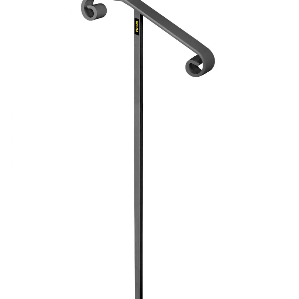 VEVOR Single Post Handrail Wrought Iron Post Mount Step Grab Supports in Ground Long Post Fits 1 or 2 Steps Grab Rail Single Post Railing (Gray)