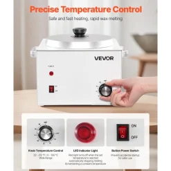 VEVOR Single Pot Wax Warmer, 3000ML 300W Professional Wax Warmer for Hair Removal, 32 ℉ - 212℉ Adjustable Electric Waxing Heater with 100PCS Waxing Sticks for Home Use, Beauty Salon, Spa