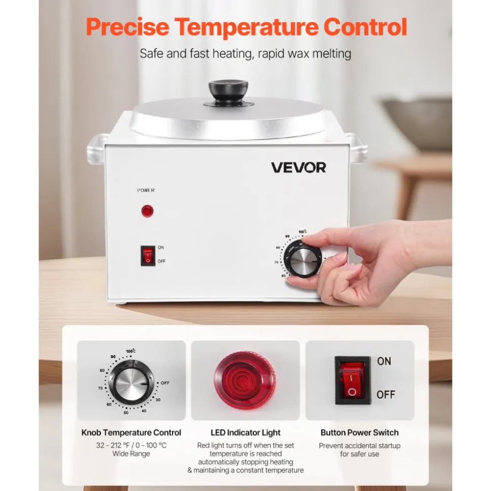 VEVOR Single Pot Wax Warmer, 3000ML 300W Professional Wax Warmer for Hair Removal, 32 ℉ - 212℉ Adjustable Electric Waxing Heater with 100PCS Waxing Sticks for Home Use, Beauty Salon, Spa