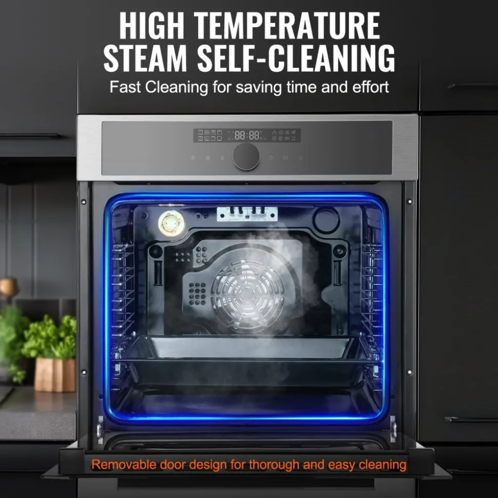 VEVOR Single Wall Oven, 24" Electric Built-in Wall Oven with 16 Cooking Functions, 2.68 Cu.Ft Electric Wall Ovens with Timer, 3150W Electric Oven with Baking Rack and Tray, for Kitchen
