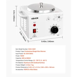 VEVOR Single Wax Warmer, 600ML Professional Wax Warmer for Hair Removal, 32 ℉ to 176℉ Adjustable Electric Waxing Heater Pot with 100PCS Waxing Sticks for Home Use, Beauty Salon, Spa