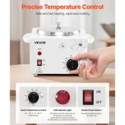VEVOR Single Wax Warmer, 600ML Professional Wax Warmer for Hair Removal, 32 ℉ to 176℉ Adjustable Electric Waxing Heater Pot with 100PCS Waxing Sticks for Home Use, Beauty Salon, Spa