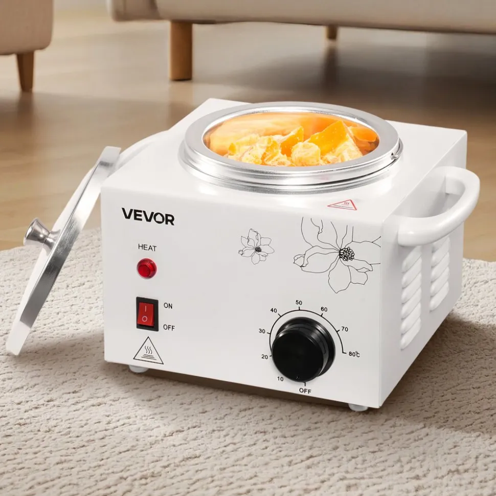 VEVOR Single Wax Warmer, 600ML Professional Wax Warmer for Hair Removal, 32 ℉ to 176℉ Adjustable Electric Waxing Heater Pot with 100PCS Waxing Sticks for Home Use, Beauty Salon, Spa