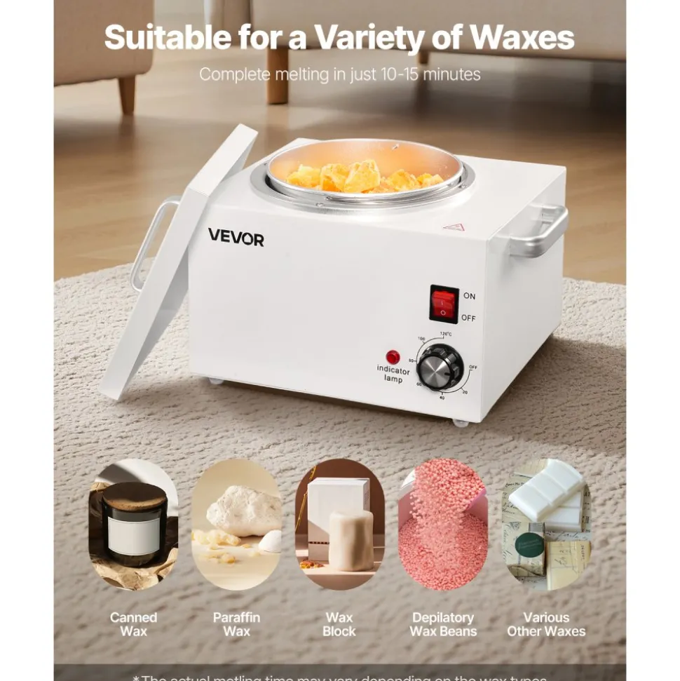 VEVOR Single Wax Warmer, 3000ML 300W Professional Wax Warmer for Hair Removal, 32 ℉- 248 ℉ Adjustable & Non-Stick Waxing Heater Pot with 100PCS Waxing Sticks for Home Use, Beauty Salon, Spa
