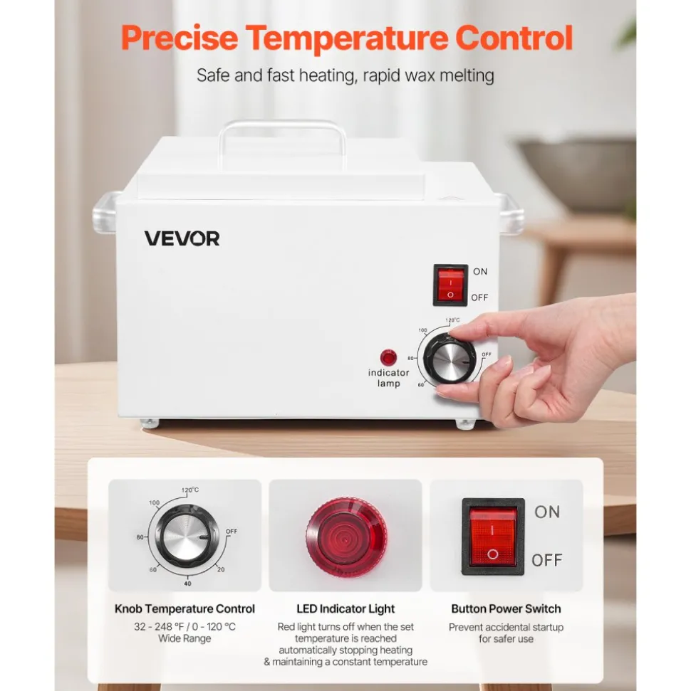 VEVOR Single Wax Warmer, 3000ML 300W Professional Wax Warmer for Hair Removal, 32 ℉- 248 ℉ Adjustable & Non-Stick Waxing Heater Pot with 100PCS Waxing Sticks for Home Use, Beauty Salon, Spa