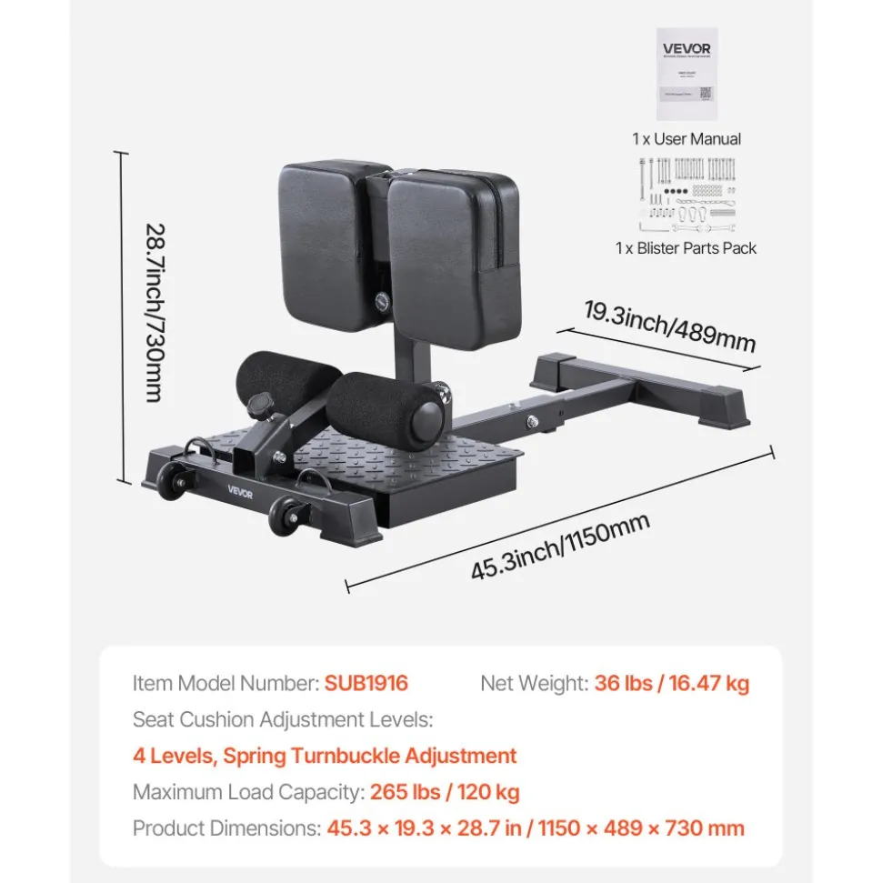 VEVOR Sissy Squat Machine, Multi-Function Deep Sissy Squat Bench for Leg Muscle Training, Easy Setup & Foldable Core Waistline & Glute Workout Equipment, Leg Exercise Machine for Home Gym, Black