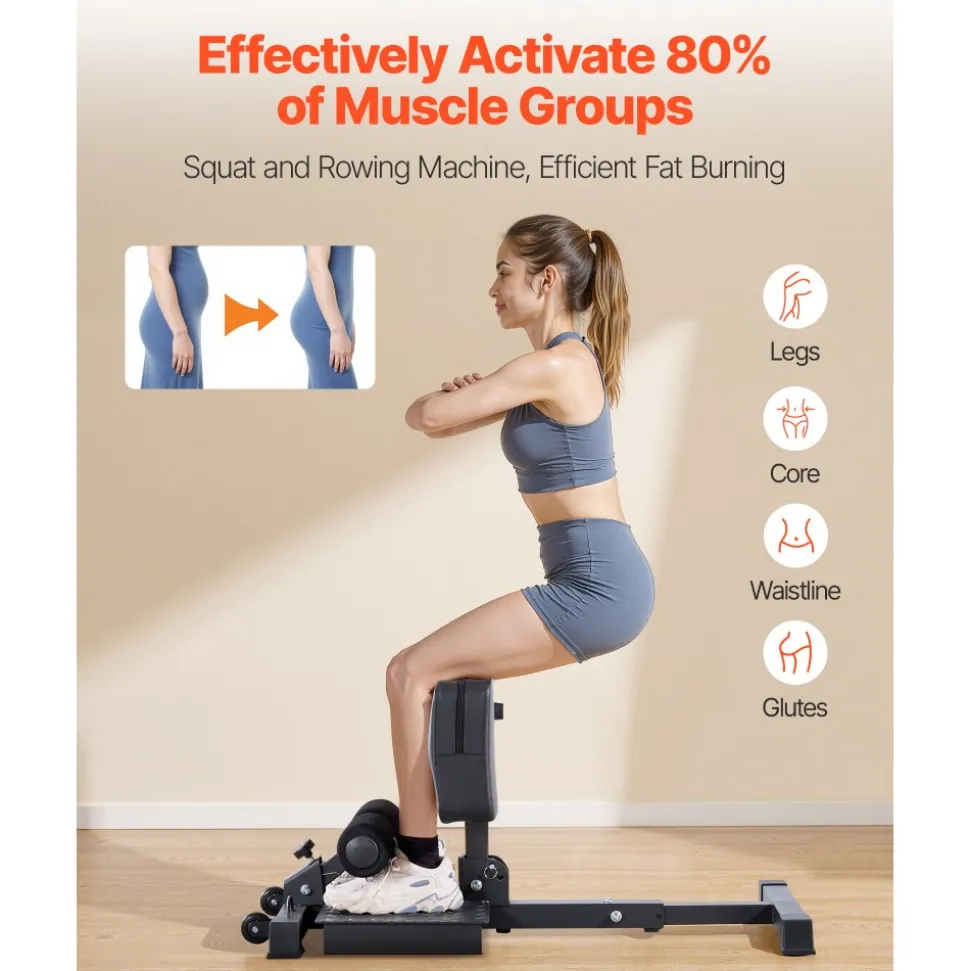 VEVOR Sissy Squat Machine, Multi-Function Deep Sissy Squat Bench for Leg Muscle Training, Easy Setup & Foldable Core Waistline & Glute Workout Equipment, Leg Exercise Machine for Home Gym, Black