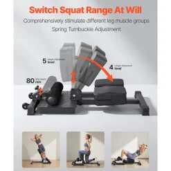 VEVOR Sissy Squat Machine, Multi-Function Deep Sissy Squat Bench for Leg Muscle Training, Easy Setup & Foldable Core Waistline & Glute Workout Equipment, Leg Exercise Machine for Home Gym, Black