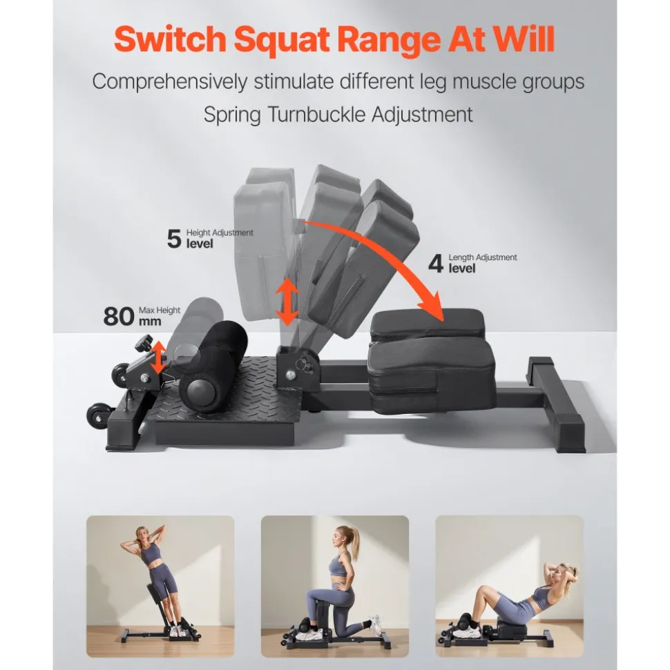 VEVOR Sissy Squat Machine, Multi-Function Deep Sissy Squat Bench for Leg Muscle Training, Easy Setup & Foldable Core Waistline & Glute Workout Equipment, Leg Exercise Machine for Home Gym, Black