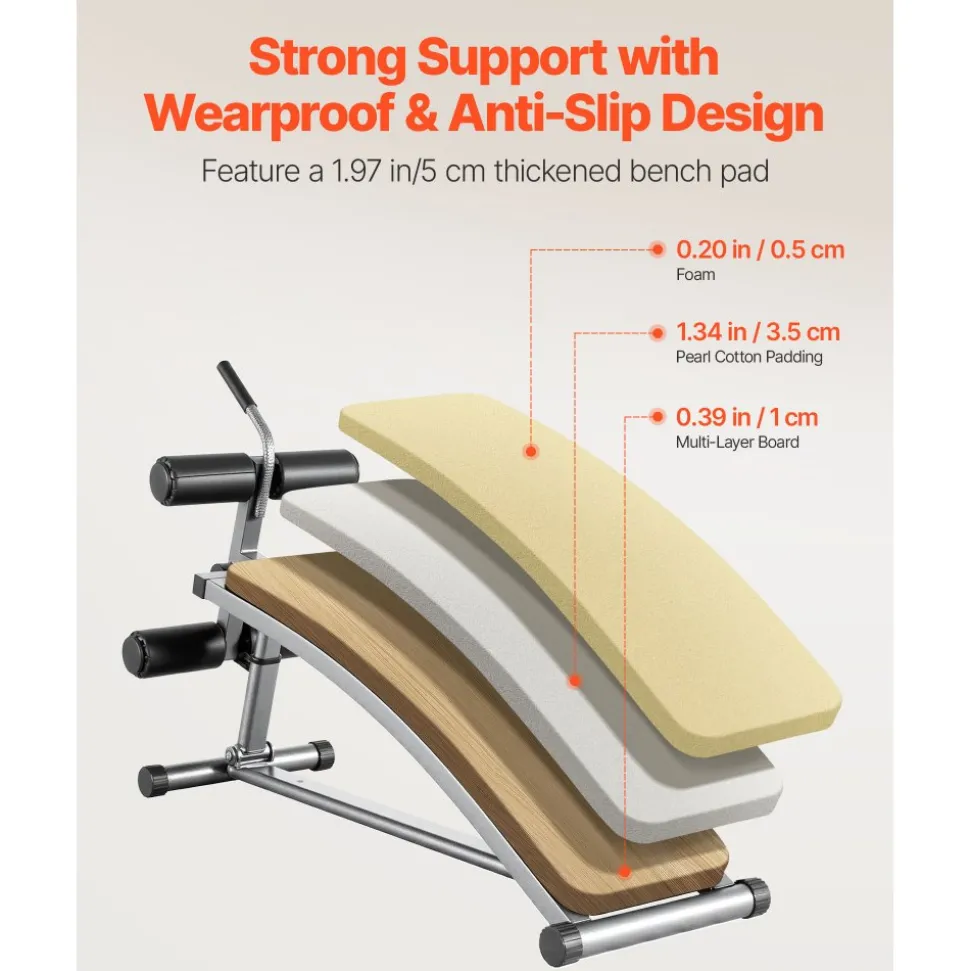 VEVOR Sit Up Bench, Curved Decline Ab Bench with Reverse Crunch Handle, with 6 Adjustable Height Setting, Heavy Duty Steel, 600 Lbs Capacity for Home Gym Workouts, Strength Training, Full Body Muscles