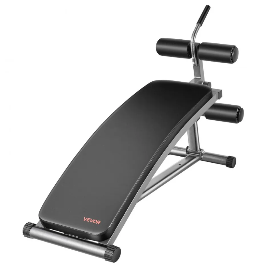 VEVOR Sit Up Bench, Curved Decline Ab Bench with Reverse Crunch Handle, with 6 Adjustable Height Setting, Heavy Duty Steel, 600 Lbs Capacity for Home Gym Workouts, Strength Training, Full Body Muscles