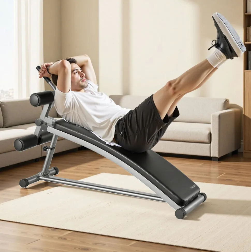 VEVOR Sit Up Bench, Curved Decline Ab Bench with Reverse Crunch Handle, with 6 Adjustable Height Setting, Heavy Duty Steel, 600 Lbs Capacity for Home Gym Workouts, Strength Training, Full Body Muscles