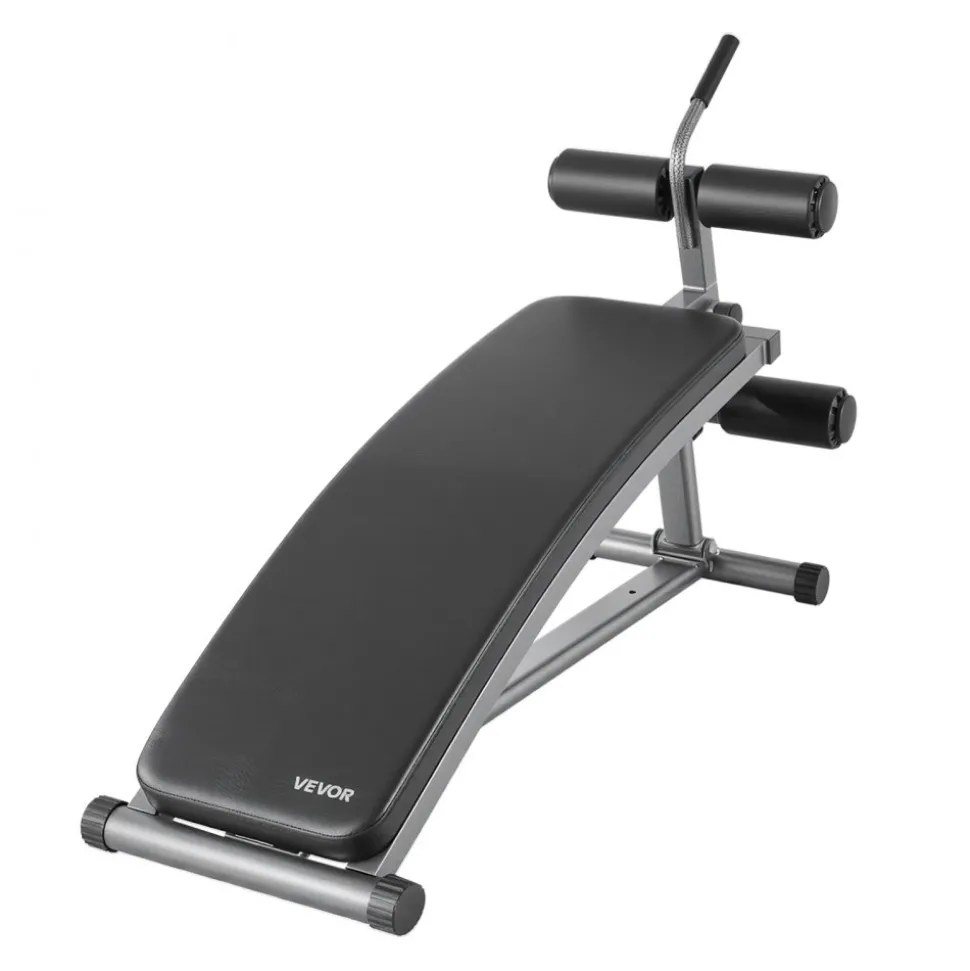 VEVOR Sit Up Bench, Curved Decline Ab Bench with Reverse Crunch Handle, with 6 Adjustable Height Setting, Heavy Duty Steel, 600 Lbs Capacity for Home Gym Workouts, Strength Training, Full Body Muscles