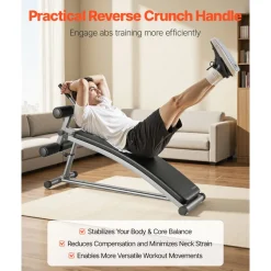 VEVOR Sit Up Bench, Curved Decline Ab Bench with Reverse Crunch Handle, with 6 Adjustable Height Setting, Heavy Duty Steel, 600 Lbs Capacity for Home Gym Workouts, Strength Training, Full Body Muscles