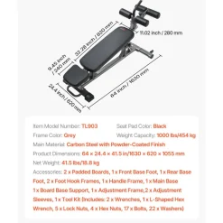 VEVOR Sit Up Bench, Decline Ab Bench with Reverse Crunch Handle, with 4 Adjustable Height Settings, Heavy Duty Steel, 1000 Lbs Capacity, for Home Gym Workouts, Strength Training, Full Body Muscles