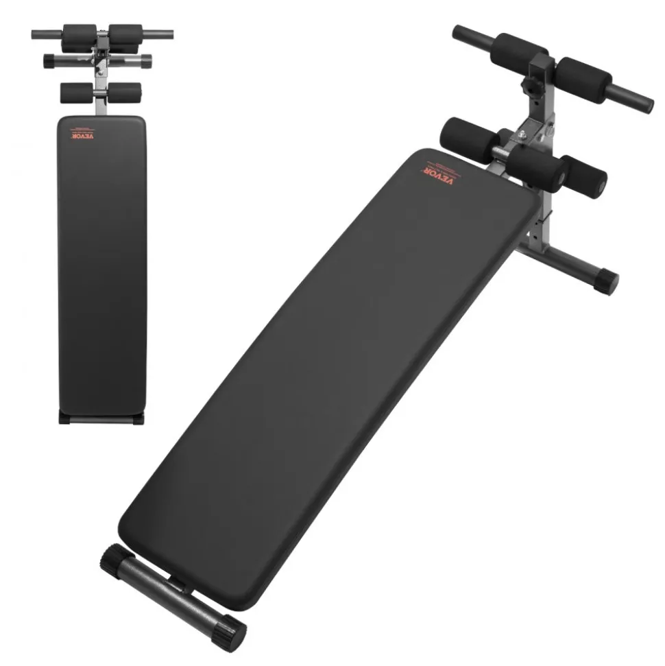 VEVOR Sit Up Bench, Folding Curved Decline Ab Bench, with 5 Adjustable Height Settings, Heavy-Duty Steel, Non-Slip Design, 500 Lbs Capacity for Home Gym Workouts, Strength Training, Full Body Muscles