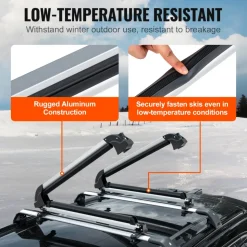VEVOR Ski and Snowboard Roof Rack, 31.7-Inch Universal Ski Rack for Car Roof Fit Most Crossbars, Carry up to 6 Pairs of Skis or 4 Snowboards, Aluminum Snowboard Ski Rack with Lock & Rubber Padding