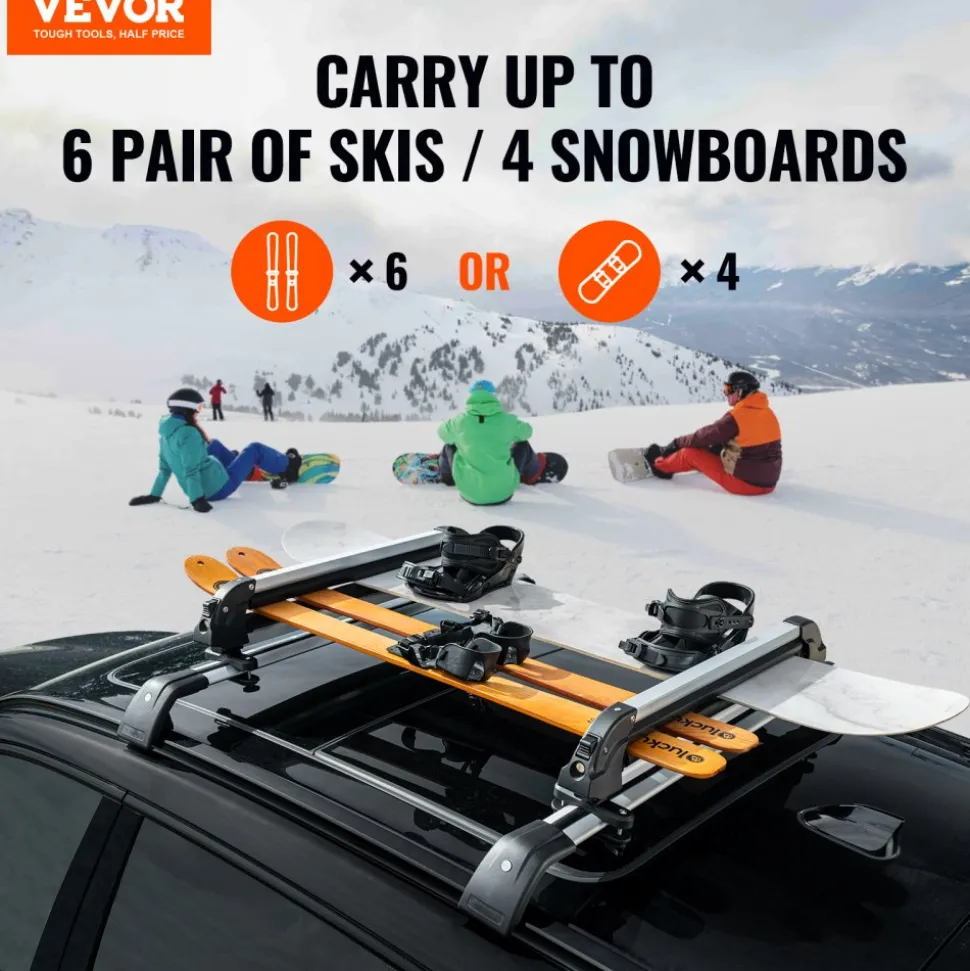 VEVOR Ski and Snowboard Roof Rack, 31.7-Inch Universal Ski Rack for Car Roof Fit Most Crossbars, Carry up to 6 Pairs of Skis or 4 Snowboards, Aluminum Snowboard Ski Rack with Lock & Rubber Padding