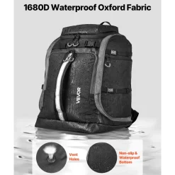 VEVOR Ski Boot Bag, 65L, Snowboard Boots Travel Backpack for Men Women, with Waterproof Exterior & Bottom, Durable 1680D Oxford, Bag for Skis, Snowboard, Helmet, Goggles, Gloves, Accessories (Black).