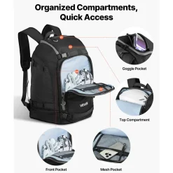 VEVOR Ski Boot Bag, 55L, Snowboard Boots Travel Backpack for Men Women, with Waterproof Exterior & Bottom, Durable 1680D Oxford, Bag for Skis, Snowboard, Helmet, Goggles, Gloves, Accessories (Black)
