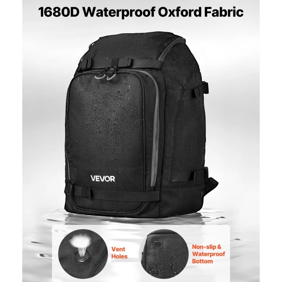 VEVOR Ski Boot Bag, 55L, Snowboard Boots Travel Backpack for Men Women, with Waterproof Exterior & Bottom, Durable 1680D Oxford, Bag for Skis, Snowboard, Helmet, Goggles, Gloves, Accessories (Black)