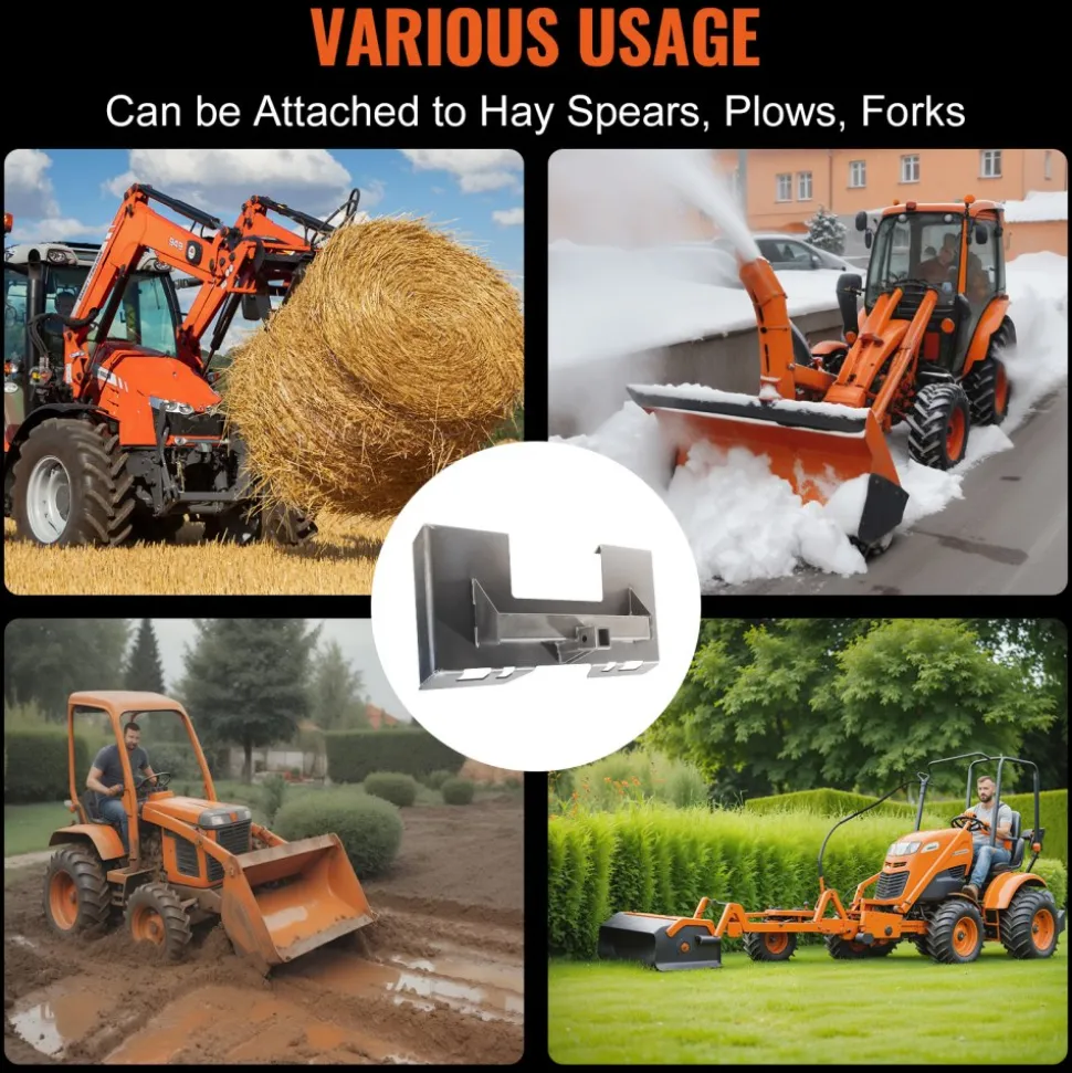 VEVOR Skid Steer Attachment Plate, 1/4" Thick Skid Steer Mount Plate with 2.28" Hitch Receiver, 3000 LBS Quick Attachment Loader Plates, Compatible with Deere, Kubota, Bobcat, Mahindra Steer, Tractor
