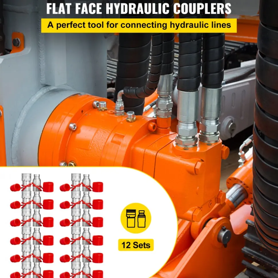 VEVOR Skid Steer Hydraulic Quick Connect 1/2" Body Hydraulic Coupler 1/2" NPT Hydraulic Coupling Quick Connect 2 Pairs Hydraulic Quick Coupler 27.6 MPa (ISO 16028) (12 Pairs)