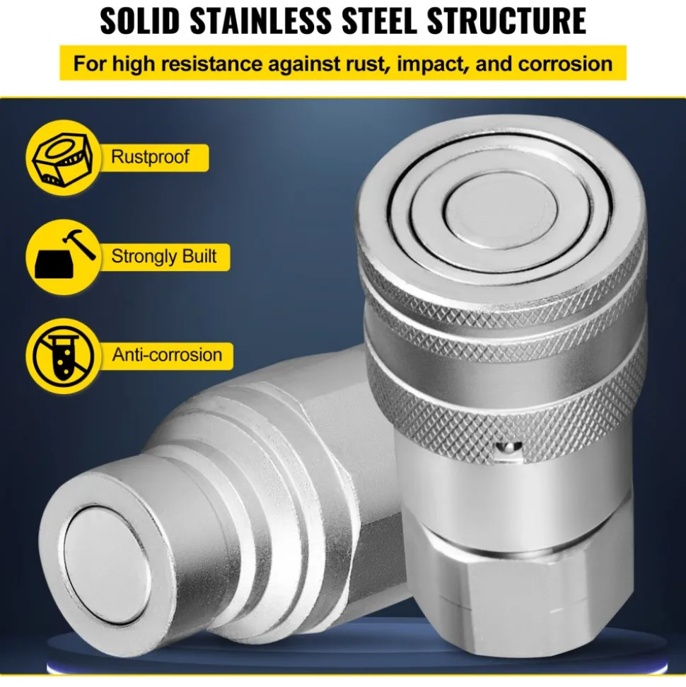 VEVOR Skid Steer Hydraulic Quick Connect 1/2" Body Hydraulic Coupler 1/2" NPT Hydraulic Coupling Quick Connect 2 Pairs Hydraulic Quick Coupler 27.6 MPa (ISO 16028) (12 Pairs)