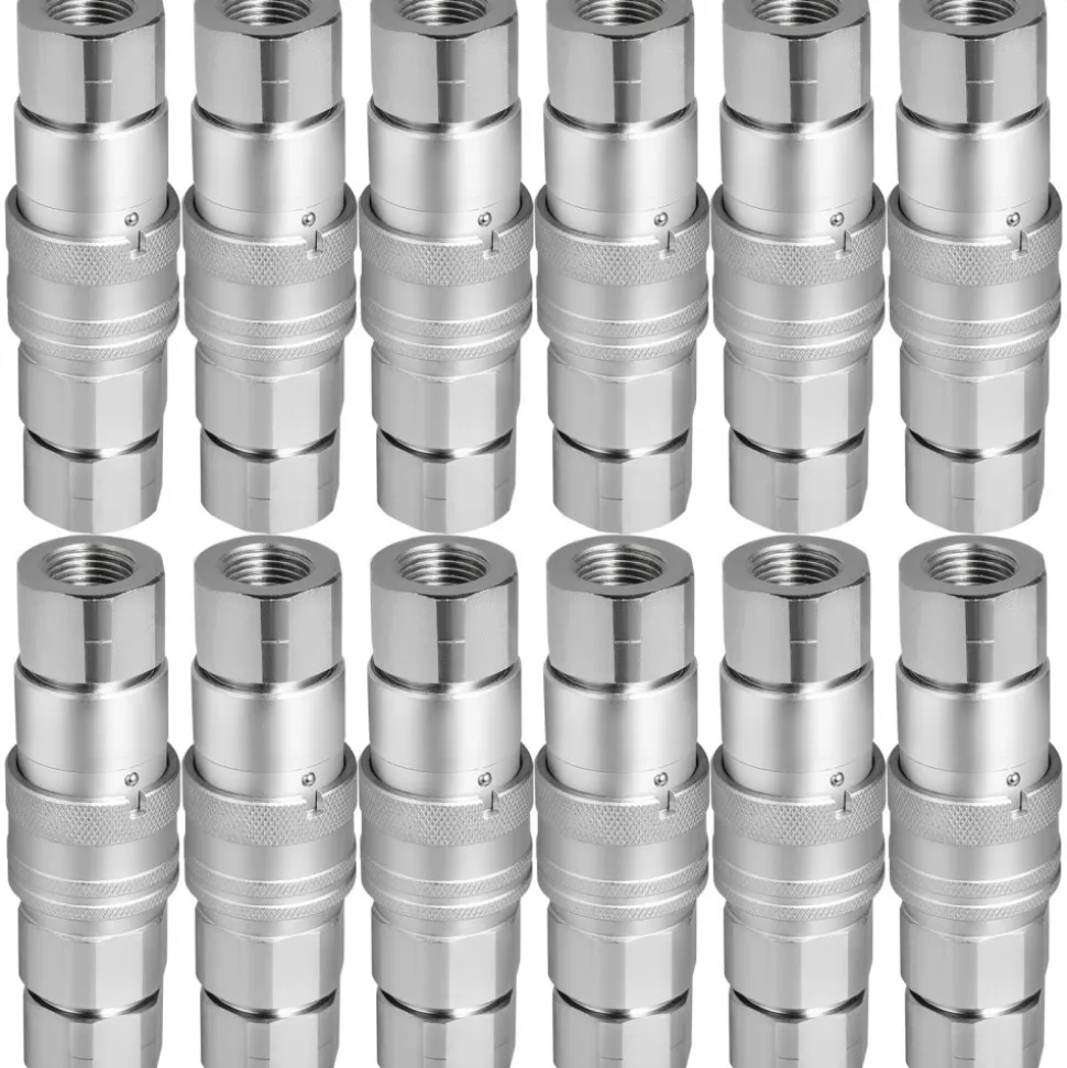 VEVOR Skid Steer Hydraulic Quick Connect 1/2" Body Hydraulic Coupler 1/2" NPT Hydraulic Coupling Quick Connect 2 Pairs Hydraulic Quick Coupler 27.6 MPa (ISO 16028) (12 Pairs)