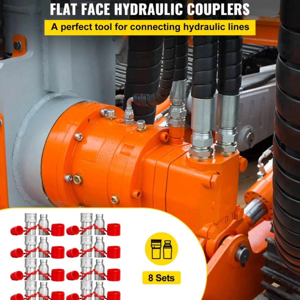 VEVOR Skid Steer Hydraulic Quick Connect 1/2" Body Hydraulic Coupler 1/2" NPT Hydraulic Coupling Quick Connect 8 Pairs Hydraulic Quick Coupler 27.6 MPa (ISO 16028) (8 Pairs)