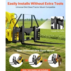 VEVOR Skid Steer Pallet Fork Frame, 4000 lbs Rated Capacity, 45-inch Pallet Fork Frame Attachments with 2-inch Hitch Receiver & Spear Sleeves, Fit for Quick Attach Tractor Loaders, Frame Only