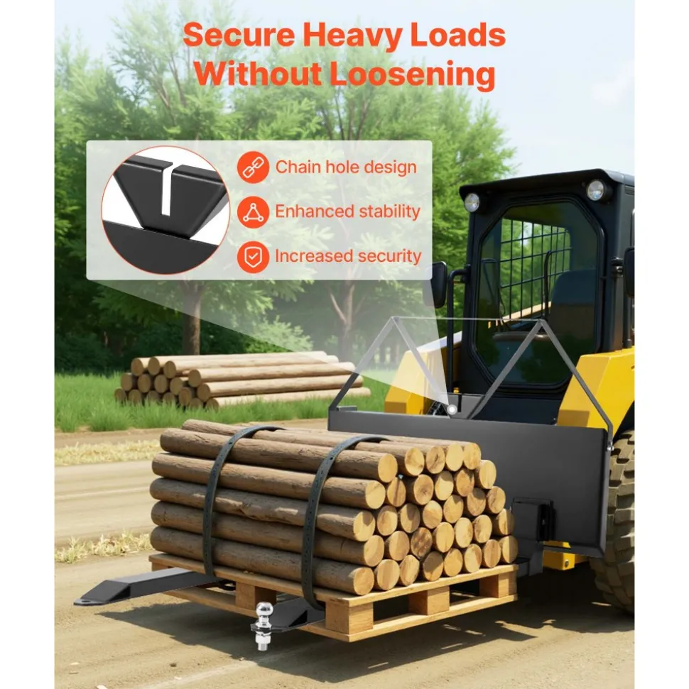 VEVOR Skid Steer Pallet Forks, 2600 lbs Rated Capacity, Pallet Fork Frame Attachment with 48-inch Pallet Forks Blades, 1-7/8 inch Ball Hitch Receiver, Quick Tach Connection for Skid Steers, Tractors