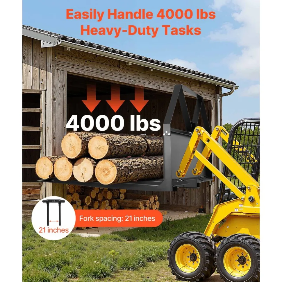 VEVOR Skid Steer Pallet Forks, 2600 lbs Rated Capacity, Pallet Fork Frame Attachment with 48-inch Pallet Forks Blades, 1-7/8 inch Ball Hitch Receiver, Quick Tach Connection for Skid Steers, Tractors