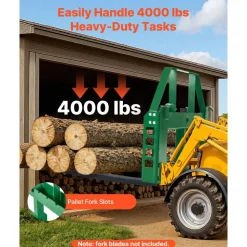 VEVOR Skid Steer Pallet Frame, 4000 lbs Rated Load Capacity, 45-inch Pallet Fork Frame Attachments with 2-inch Hitch Receiver & Spear Sleeves, Fit for John Deere Loaders Quick Attach Mount, Frame Only